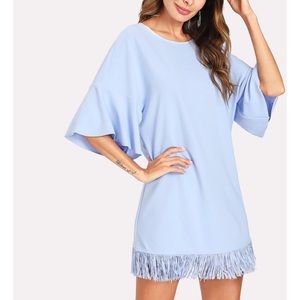 SHEIN, Periwinkle Tunic Dress with Fringe Hem